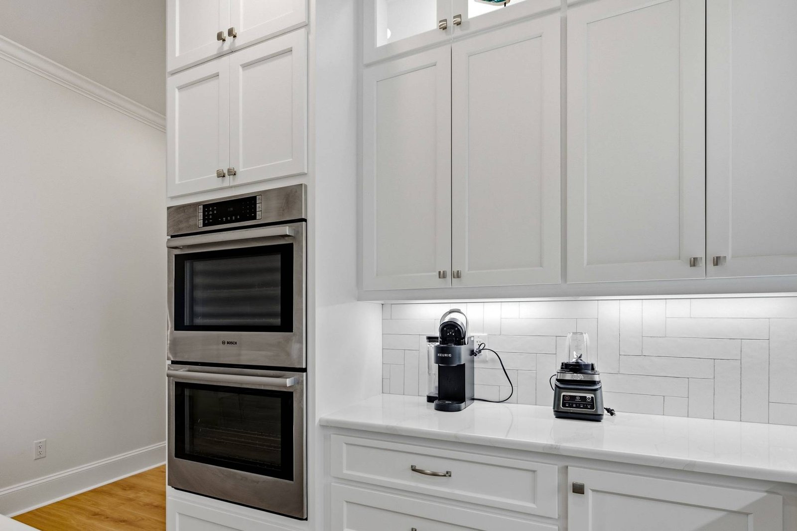 Double wall ovens and coffee bar