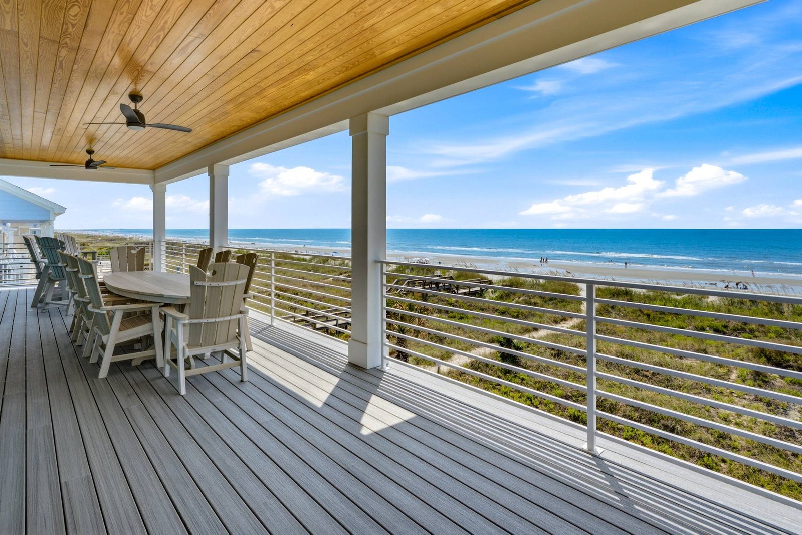 Covered deck dining with ocean views